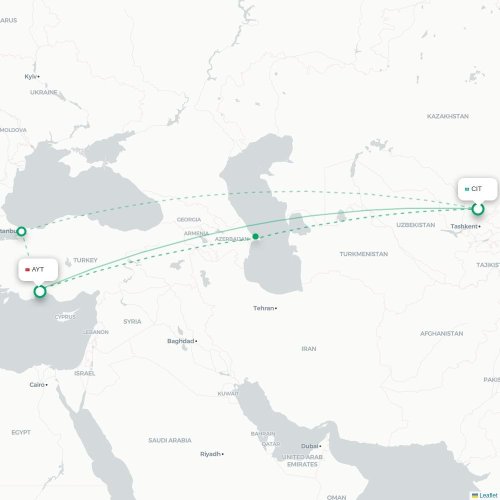 Mapa de vuelo directo Tarso - Antalya