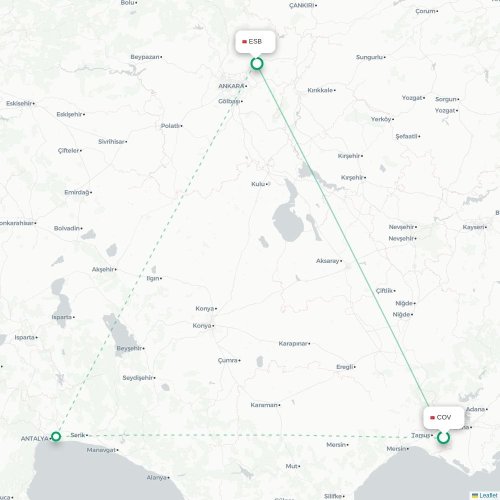 Mapa de vuelo directo Tarso - Angora