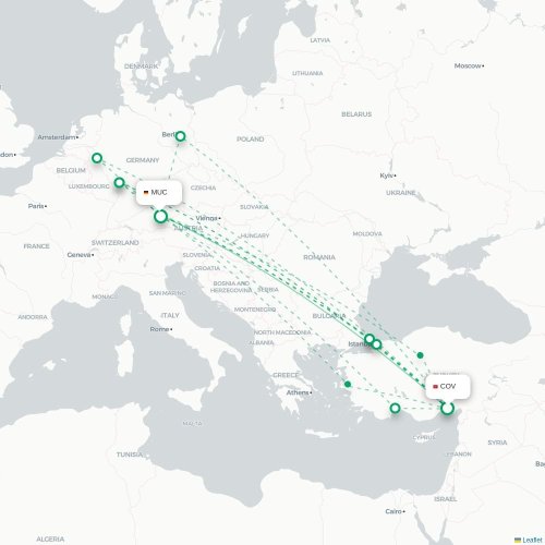 Mapa lotu bezpośredniego Tars – Monachium