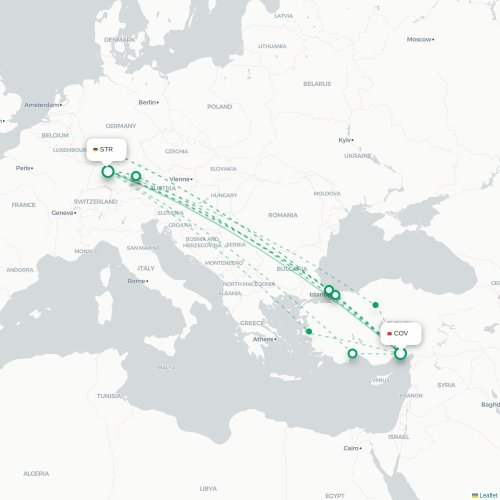 Mapa de vuelo directo Tarso - Stuttgart