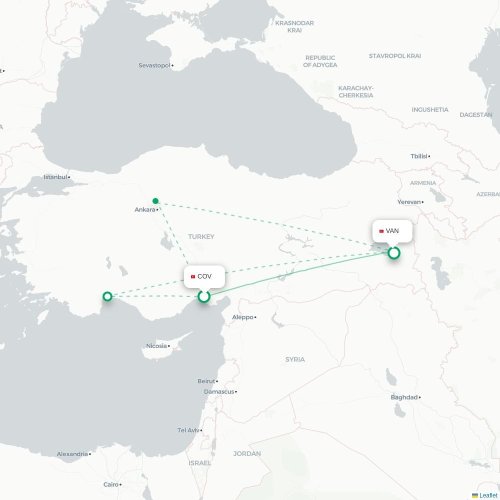Mapa de vuelo directo Tarso - Van