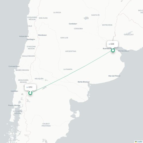 Mapa lotu bezpośredniego San Martin de los Andes – Buenos Aires