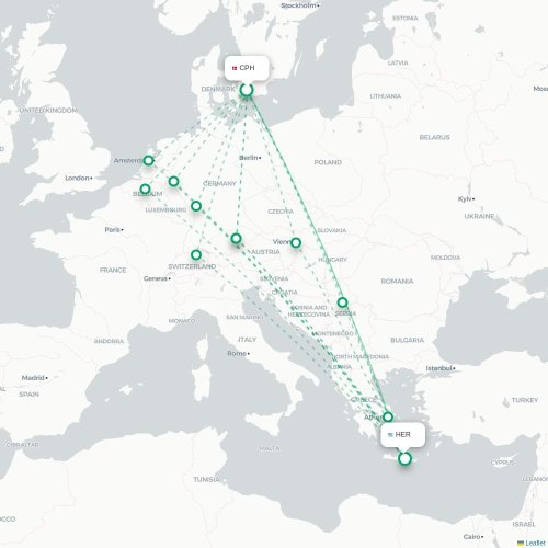 København - Heraklion kort over direkte fly