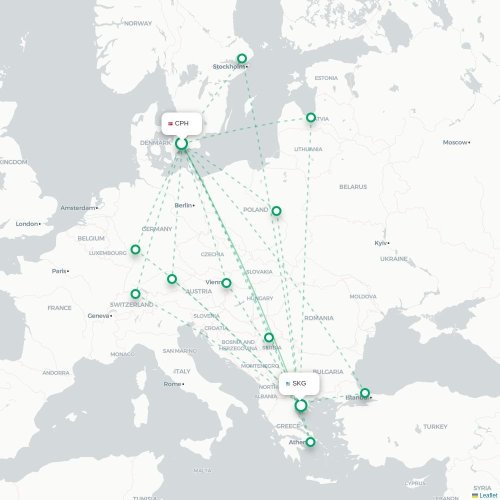 København - Thessaloniki kort over direkte fly