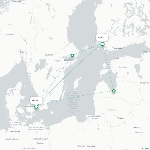 Köpenhamn - Turku karta över direktflyg