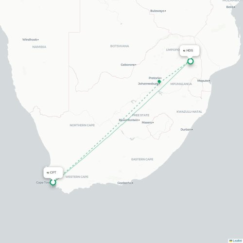 Kapkaupunki - Hoedspruit direct flight map