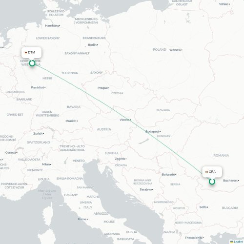 Mapa de vuelo directo Craiova - Dortmund