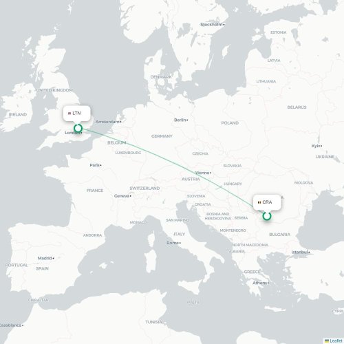 Mapa de vuelo directo Craiova - Londres