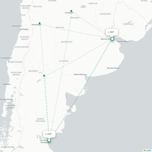 Mapa lotu bezpośredniego Comodoro Rivadavia – Buenos Aires
