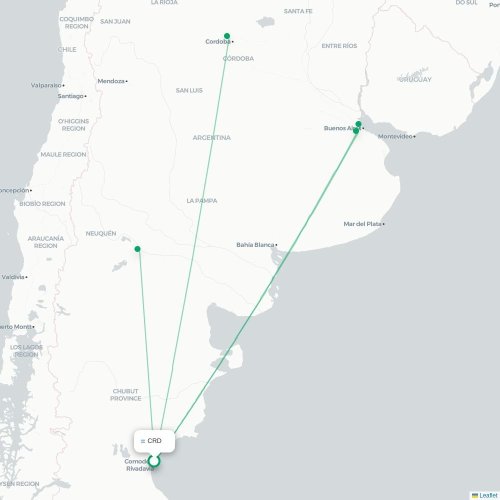 Mapa lotu bezpośredniego Comodoro Rivadavia – Buenos Aires