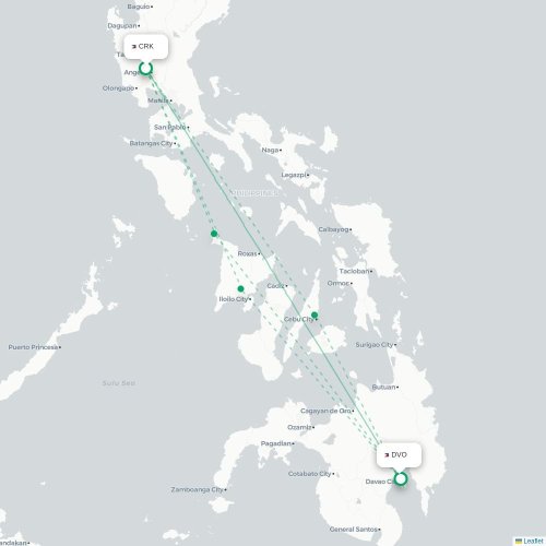 Mapa de vuelo directo Angeles City - Dávao