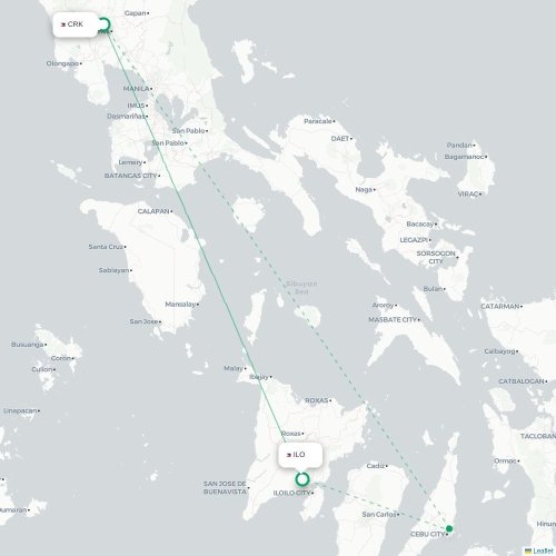 Mapa lotu bezpośredniego Angeles City – Iloilo City
