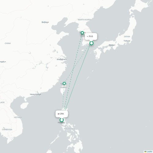 Mapa lotu bezpośredniego Angeles City – Pusan