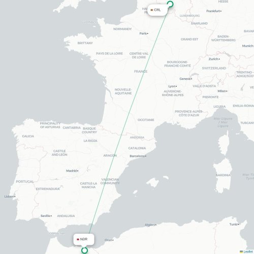 Brussel - Nador kaart van rechtstreekse vlucht