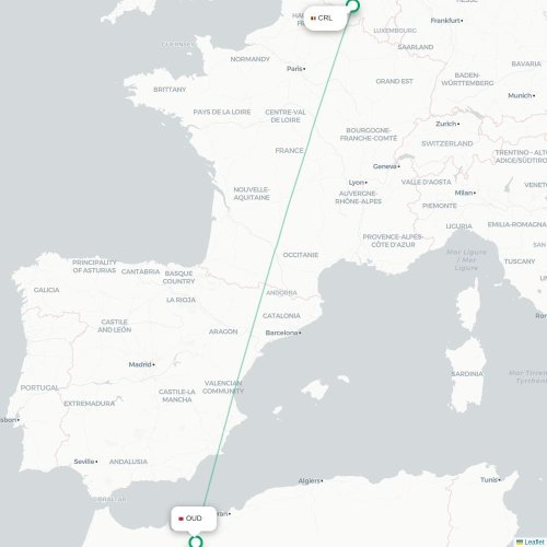 Brussel - Oujda kaart van rechtstreekse vlucht
