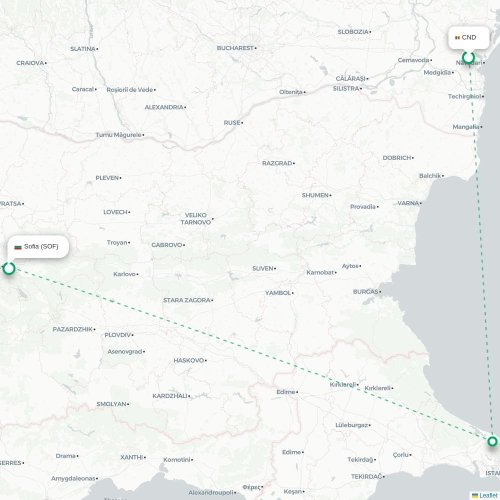 Mapa lotu bezpośredniego Bruksela – Sofia