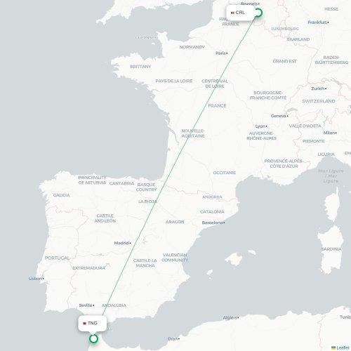 Brussel - Tanger direct flight map
