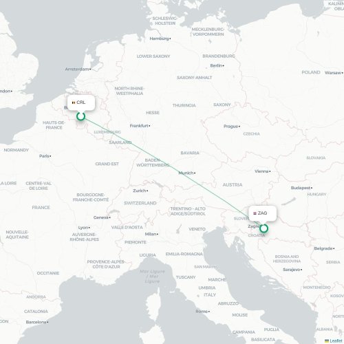 Mapa lotu bezpośredniego Bruksela – Zagrzeb