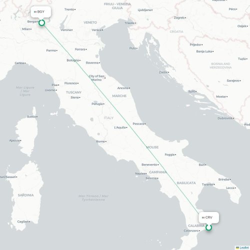 Crotone - Bergamo kaart van rechtstreekse vlucht