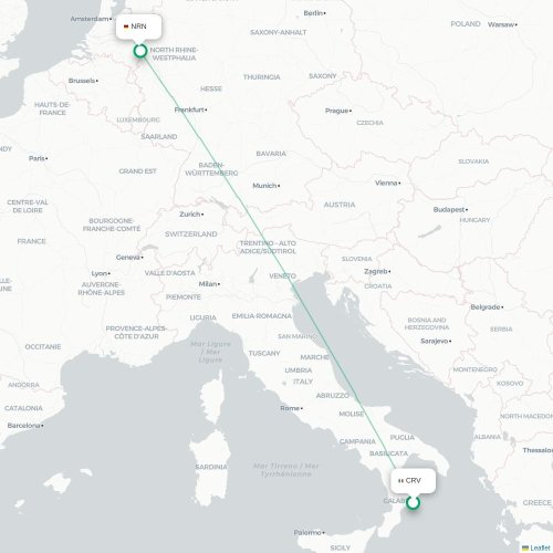 Crotone - Düsseldorf kaart van rechtstreekse vlucht