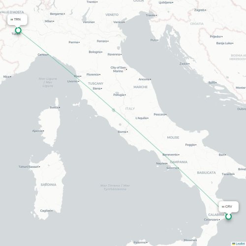 Crotone - Turijn, Torino kaart van rechtstreekse vlucht