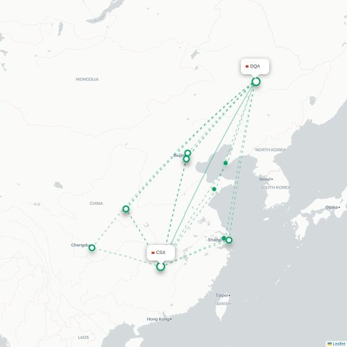 Mapa de vuelo directo Changsha - Daqing