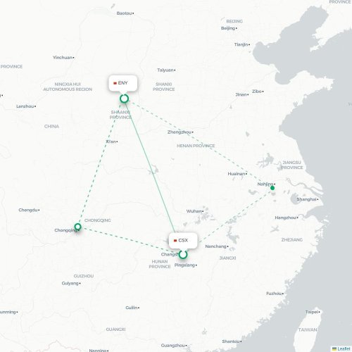 Mapa de vuelo directo Changsha - Yan’an