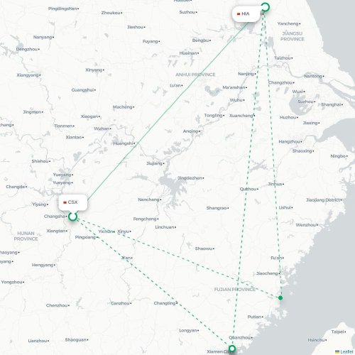 Mapa de vuelo directo Changsha - Huai'an
