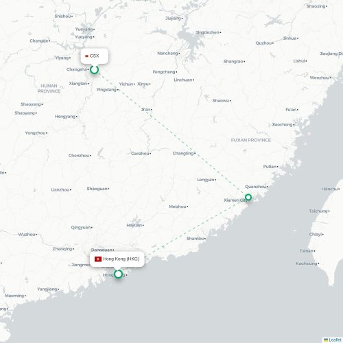 Mapa lotu bezpośredniego Changsha – Hongkong