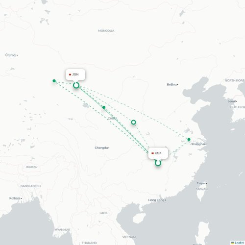 Mapa lotu bezpośredniego Changsha – Jiayuguan