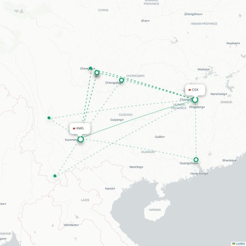 Mapa lotu bezpośredniego Changsha – Kunming