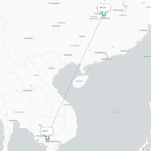 Mapa lotu bezpośredniego Changsha – Phnom Penh