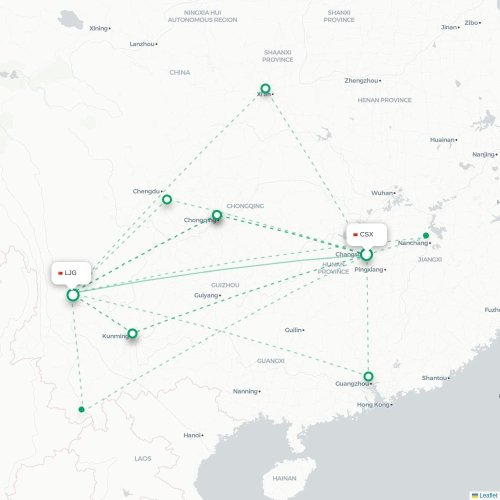 Mapa lotu bezpośredniego Changsha – Lijiang