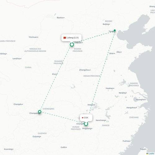 Mapa lotu bezpośredniego Changsha – Lüliang
