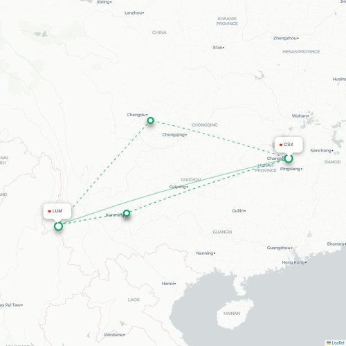 Mapa lotu bezpośredniego Changsha – Dehong