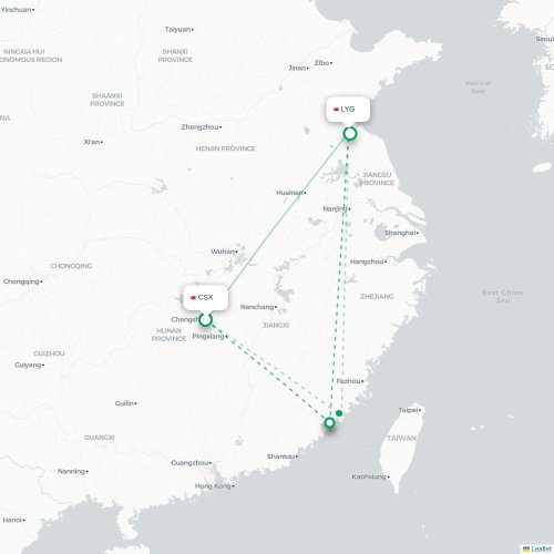 Mapa lotu bezpośredniego Changsha – Lianyungang