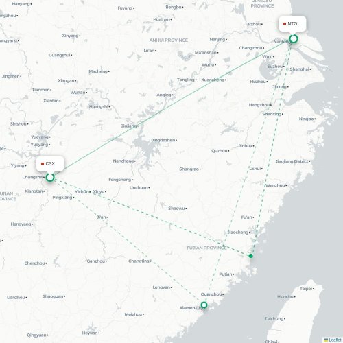 Mapa lotu bezpośredniego Changsha – Nantong