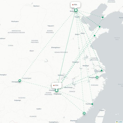 Mapa lotu bezpośredniego Changsha – Pekin