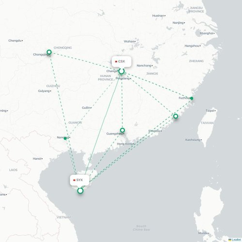 Mapa lotu bezpośredniego Changsha – Sanya
