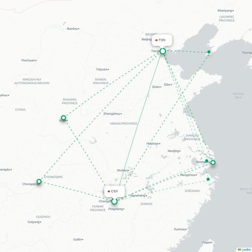 Mapa lotu bezpośredniego Changsha – Tiencin