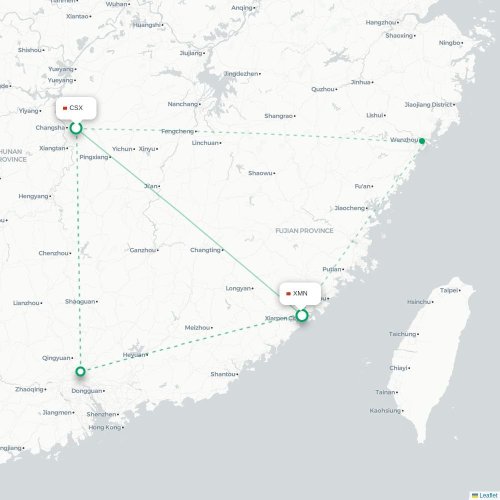 Mapa lotu bezpośredniego Changsha – Xiamen