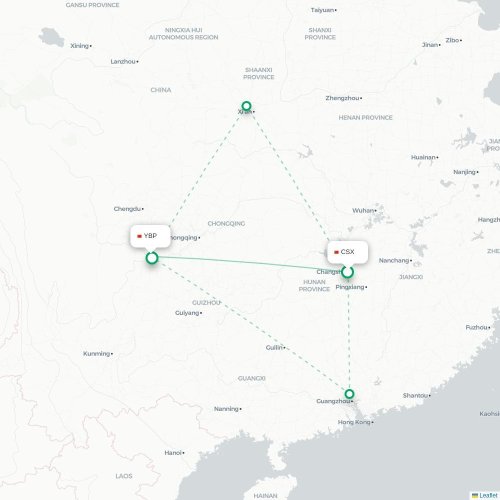 Mapa lotu bezpośredniego Changsha – Yibin