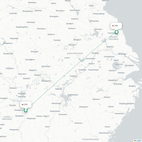 Mapa lotu bezpośredniego Changsha – Yancheng