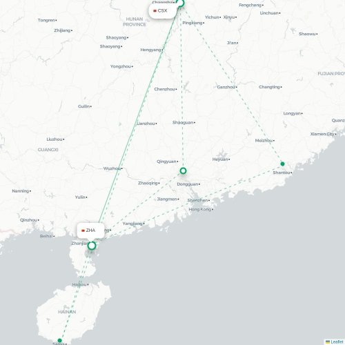 Mapa lotu bezpośredniego Changsha – Zhanjiang