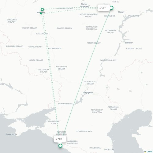 Mapa de vuelo directo Cheboksary - Sochi