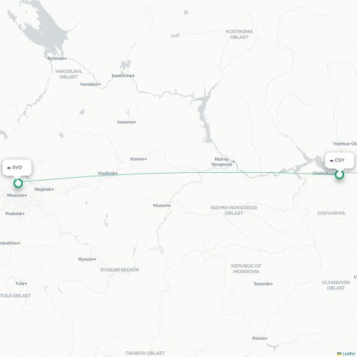 Mapa de vuelo directo Cheboksary - Moscú