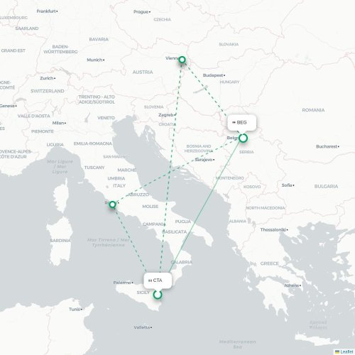 Mapa de vuelo directo Catania - Belgrado
