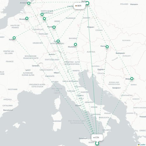 Catania - Berlijn direct flight map