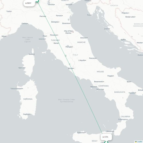 Mapa lotu bezpośredniego Katania – Bergamo