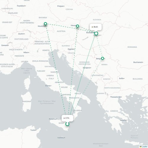 Mapa lotu bezpośredniego Katania – Budapeszt